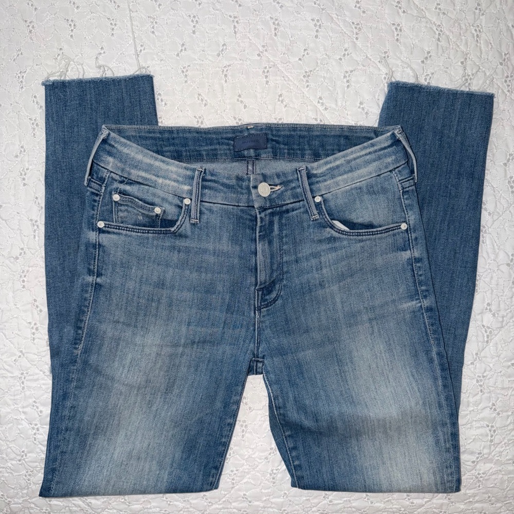 MOTHER Skinny Jeans in Faded Blue Wash